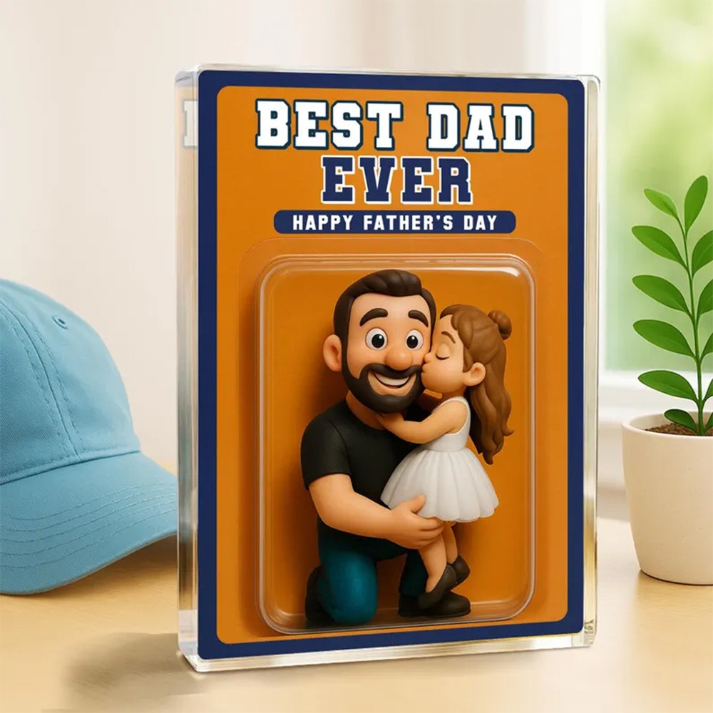 Personalized Photo Dad And Kids Action Figure Acrylic Block Plaque For Father's Day Gift
