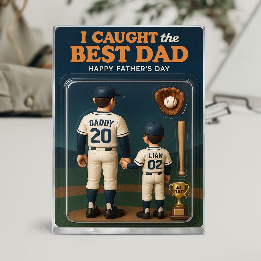 I Caught The Best Dad Baseball Gift Custom Figure Acrylic Block Personalized Fathers Day Gift