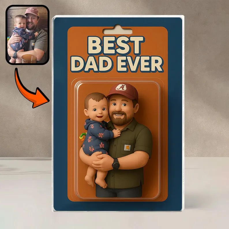 Personalized Photo Dad And Kids Action Figure Acrylic Block Plaque For Father's Day Gift