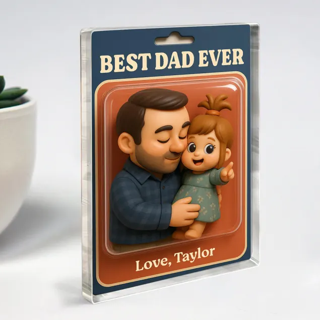 Personalized Photo Dad And Kids Action Figure Acrylic Block Plaque For Father's Day Gift