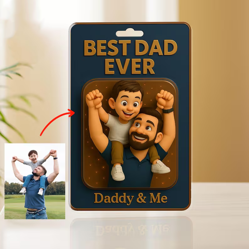 Personalized Photo Dad And Kids Action Figure Acrylic Block Plaque For Father's Day Gift