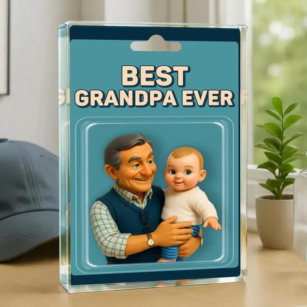 Personalized Photo Dad And Kids Action Figure Acrylic Block Plaque For Father's Day Gift