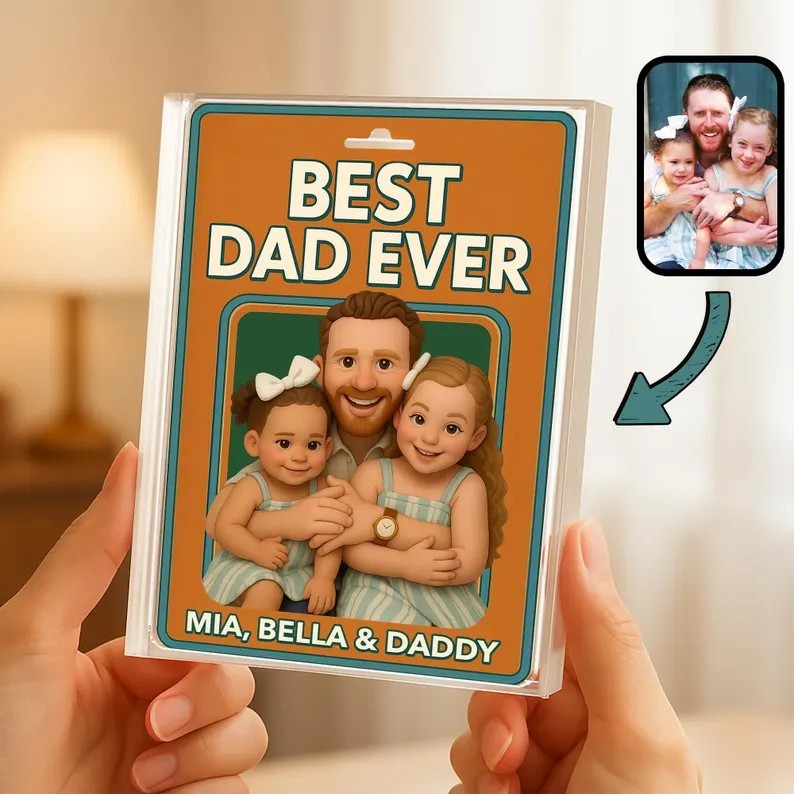 Personalized Photo Dad And Kids Action Figure Acrylic Block Plaque For Father's Day Gift