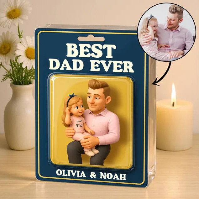 Personalized Photo Dad And Kids Action Figure Acrylic Block Plaque For Father's Day Gift