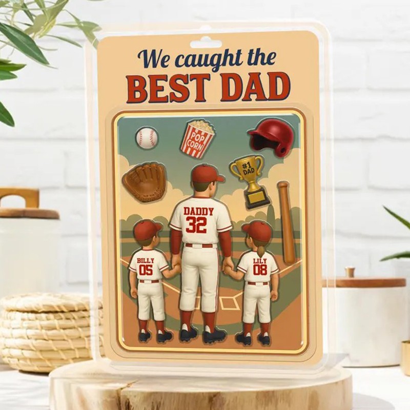 I Caught The Best Dad Baseball Gift Custom Figure Acrylic Block Personalized Fathers Day Gift