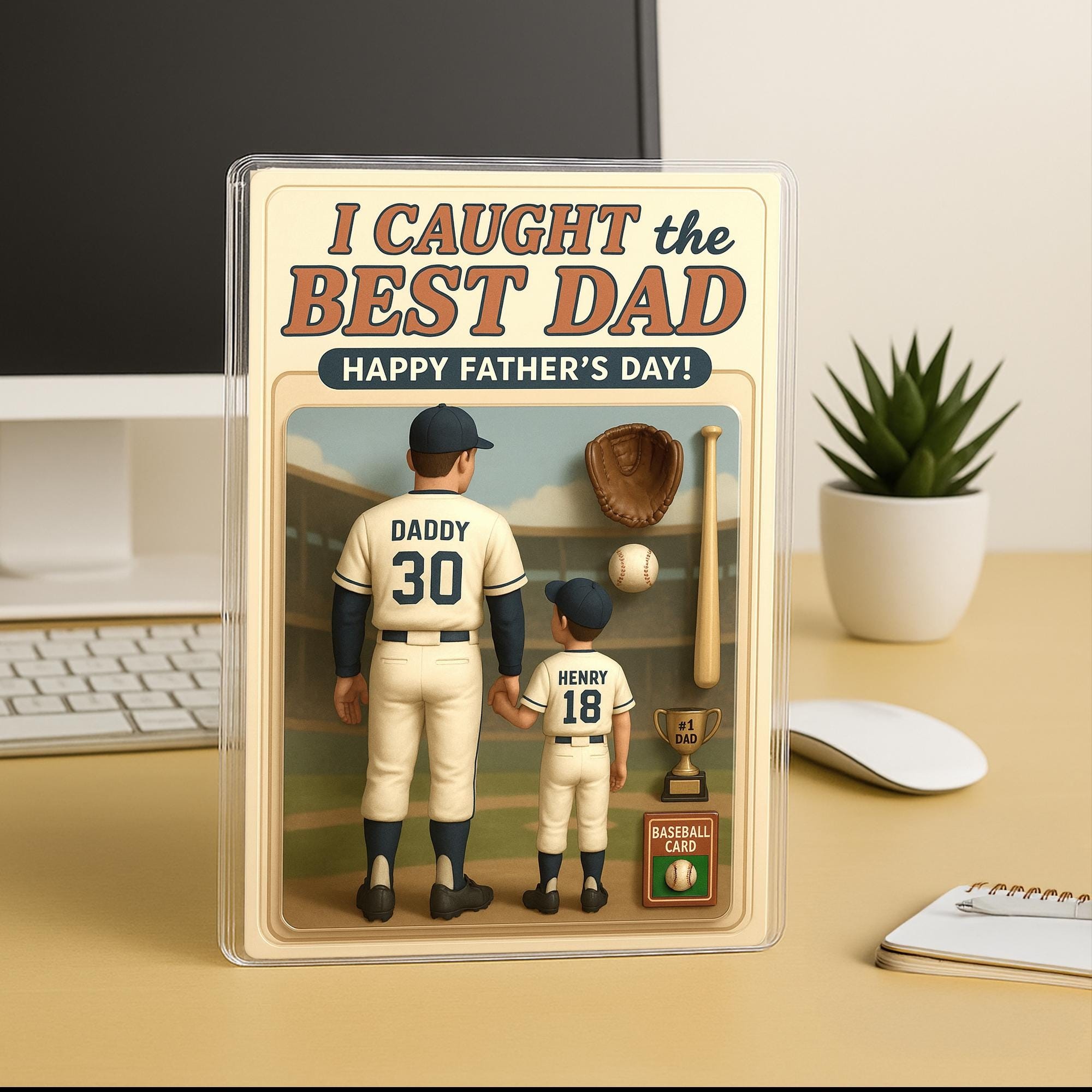 I Caught The Best Dad Baseball Gift Custom Figure Acrylic Block Personalized Fathers Day Gift