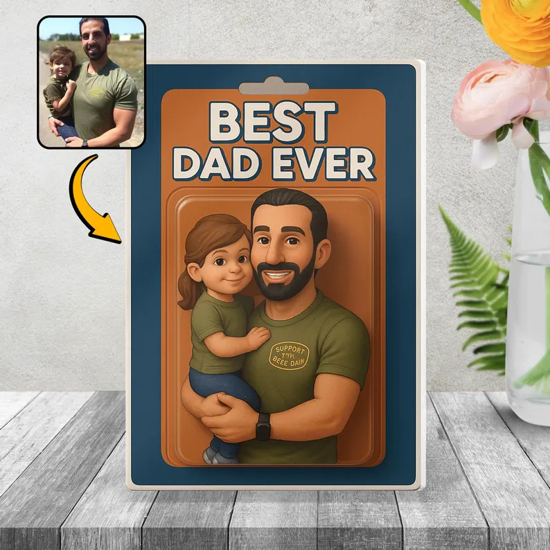 Personalized Photo Dad And Kids Action Figure Acrylic Block Plaque For Father's Day Gift