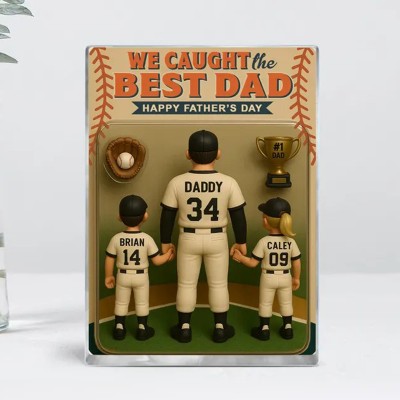 I Caught The Best Dad Baseball Gift Custom Figure Acrylic Block Personalized Fathers Day Gift