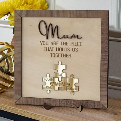 Personalized Mom Puzzle Sign With Kids Name You Are The Piece That Holds Us Together For Mother's Day Gift